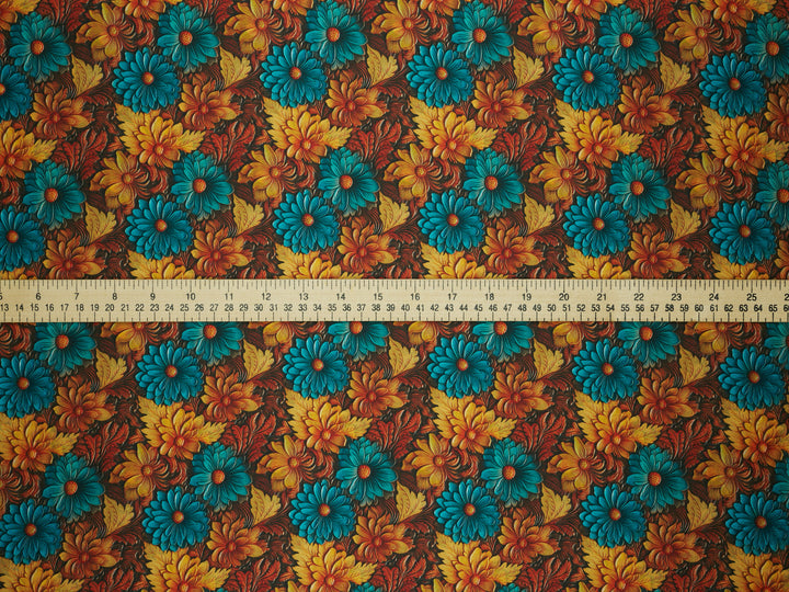 Tooled Sunflowers  - Silky Satin Charmeuse print - fabric by the yard -  double sublimation print