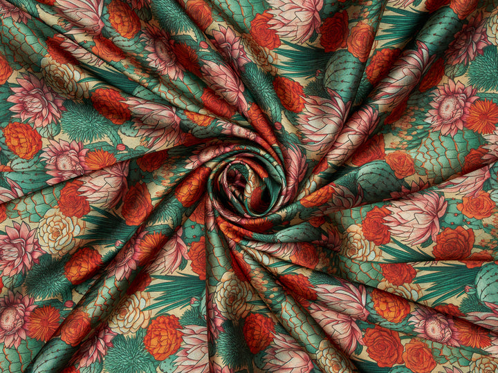 Copper Cactus - Silky Satin Charmeuse print - fabric by the yard -  double sublimation print