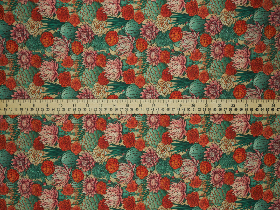Copper Cactus - Silky Satin Charmeuse print - fabric by the yard -  double sublimation print