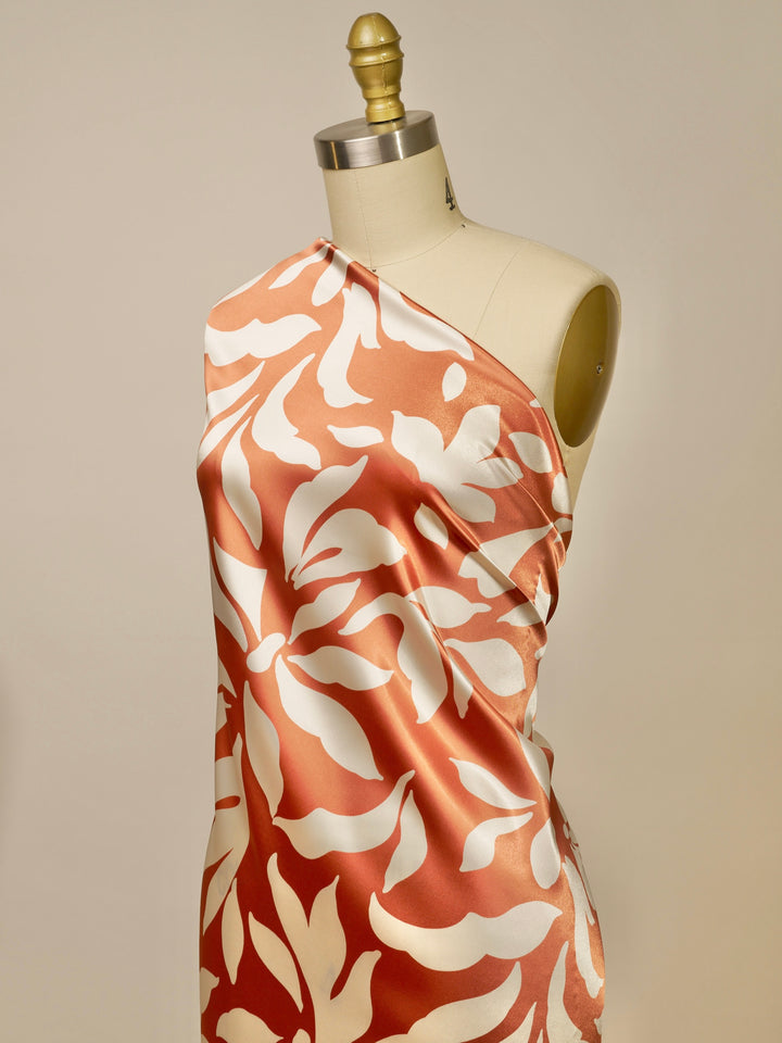 Leaves   two toned  print - Faux silk Satin  charmeuse fabric by the yard