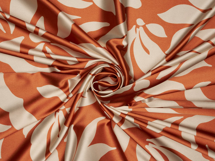 Leaves   two toned  print - Faux silk Satin  charmeuse fabric by the yard