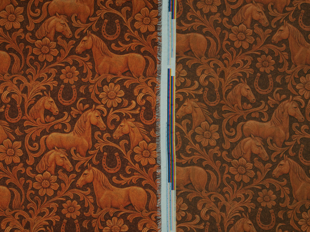 Tooled Horses - Silky Satin Charmeuse print - fabric by the yard -  double sublimation print