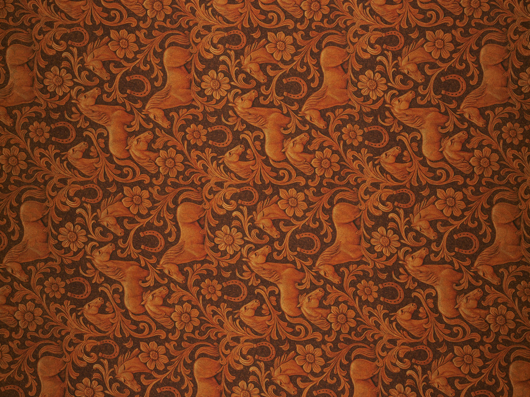 Tooled Horses - Silky Satin Charmeuse print - fabric by the yard -  double sublimation print