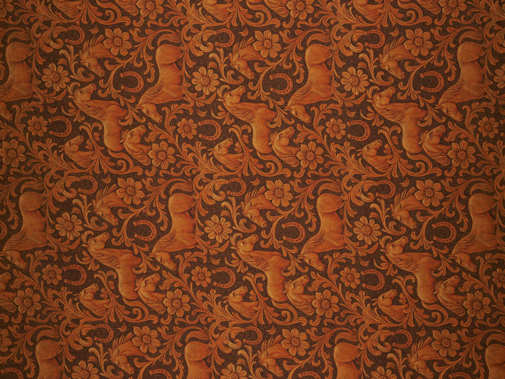 Tooled Horses - Silky Satin Charmeuse print - fabric by the yard -  double sublimation print