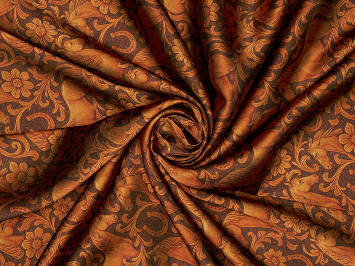 Tooled Horses - Silky Satin Charmeuse print - fabric by the yard -  double sublimation print