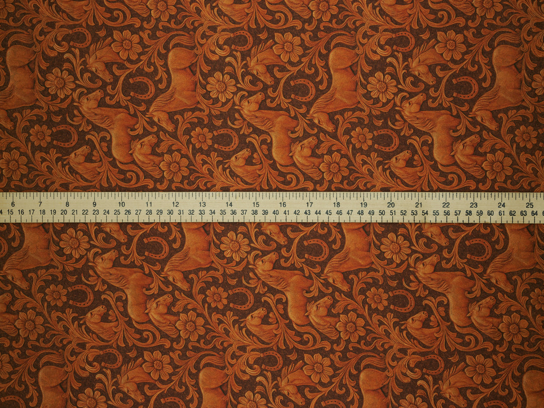 Tooled Horses - Silky Satin Charmeuse print - fabric by the yard -  double sublimation print