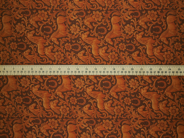 Tooled Horses - Silky Satin Charmeuse print - fabric by the yard -  double sublimation print