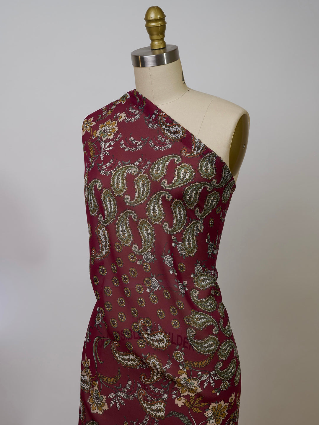 Chiffon fabric by the yard - Burgundy Paisley And Floral Print