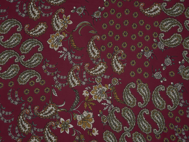 Chiffon fabric by the yard - Burgundy Paisley And Floral Print