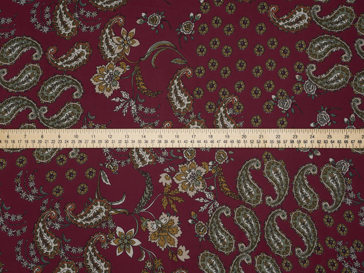 Chiffon fabric by the yard - Burgundy Paisley And Floral Print