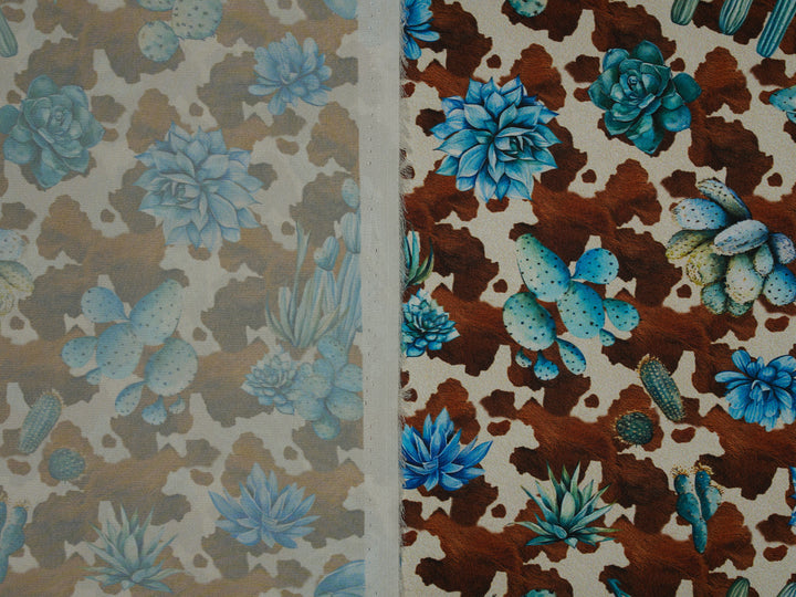 Cowhide  And Cactus Silky Satin Charmeuse print - fabric by the yard -   Sublimation print