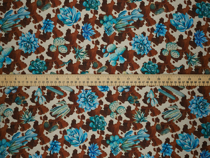 Cowhide  And Cactus Silky Satin Charmeuse print - fabric by the yard -   Sublimation print
