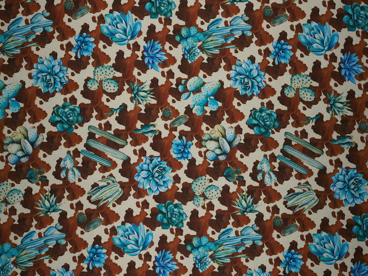 Cowhide  And Cactus Silky Satin Charmeuse print - fabric by the yard -   Sublimation print