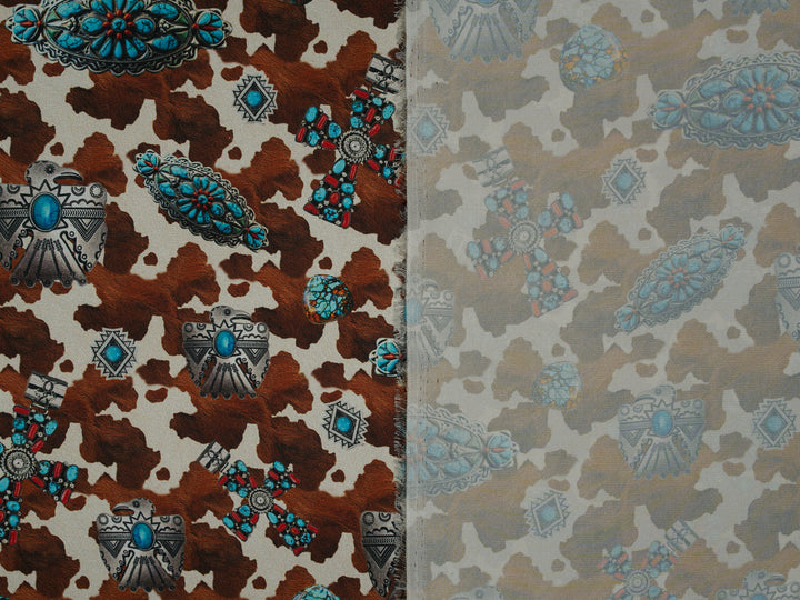 Cowhide  And Conchos Silky Satin Charmeuse print - fabric by the yard -   Sublimation print