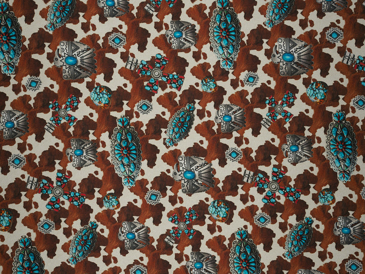 Cowhide  And Cactus Silky Satin Charmeuse print - fabric by the yard -   Sublimation print