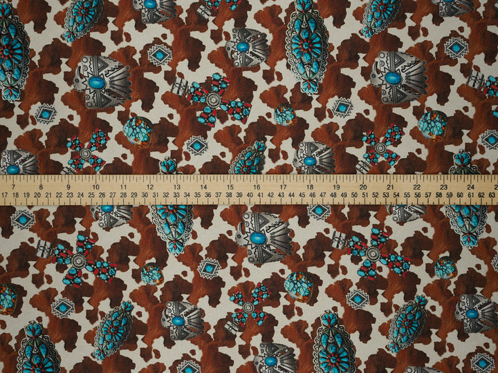 Cowhide  And Conchos Silky Satin Charmeuse print - fabric by the yard -   Sublimation print