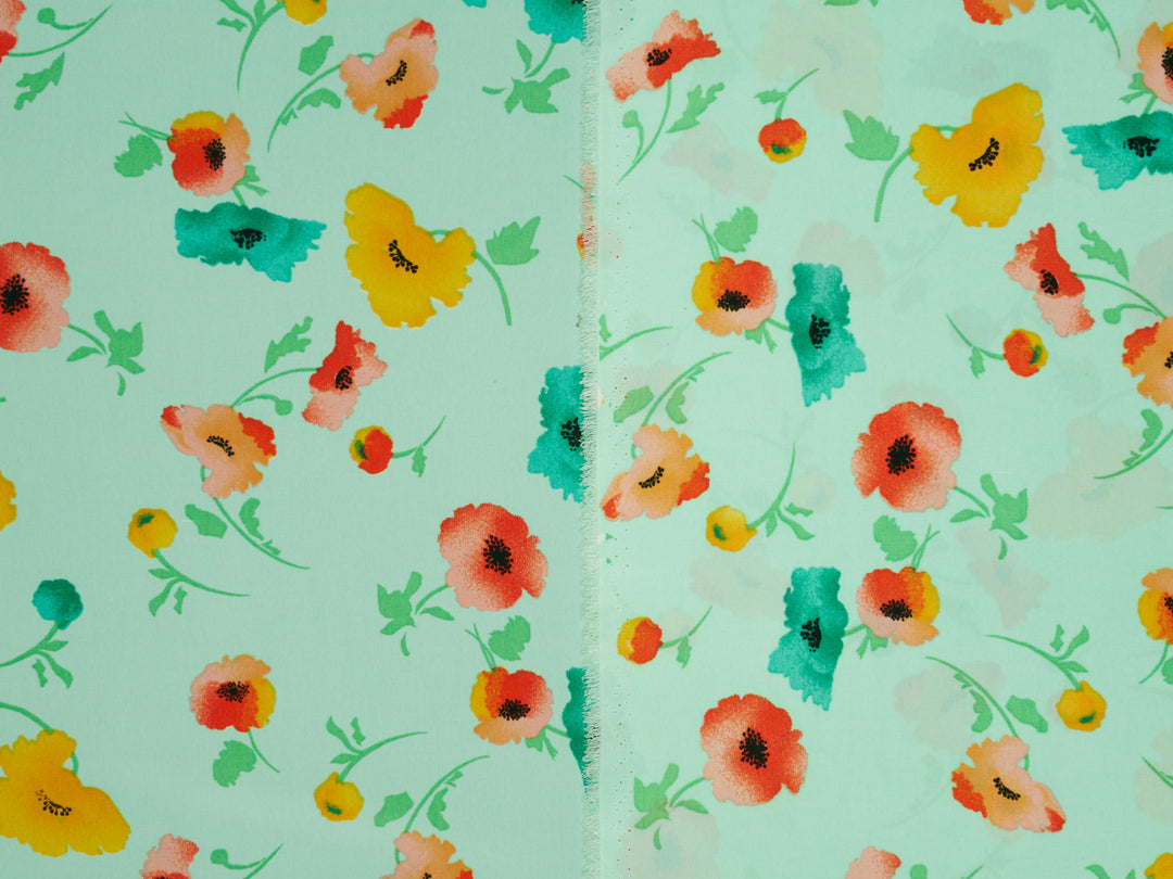 Peachskin  fabric by the yard - Teal yellow and orange floral