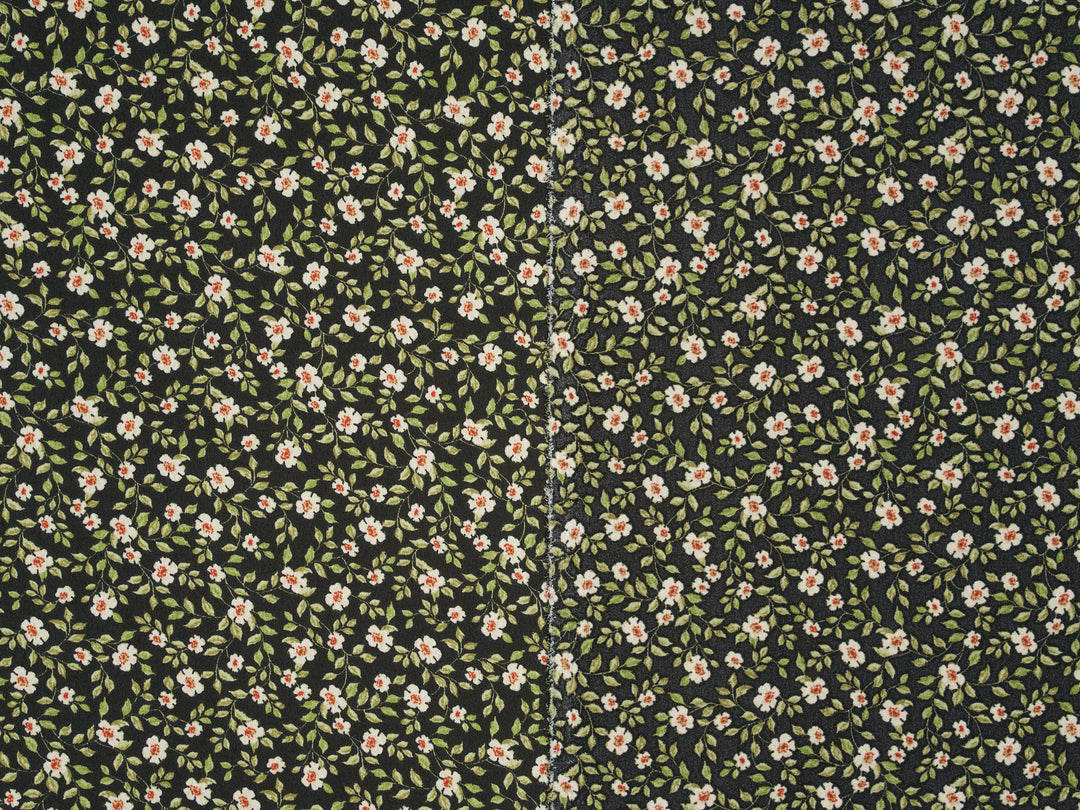 Silky Satin  Lightweight   Fabric - Dainty Floral On Black