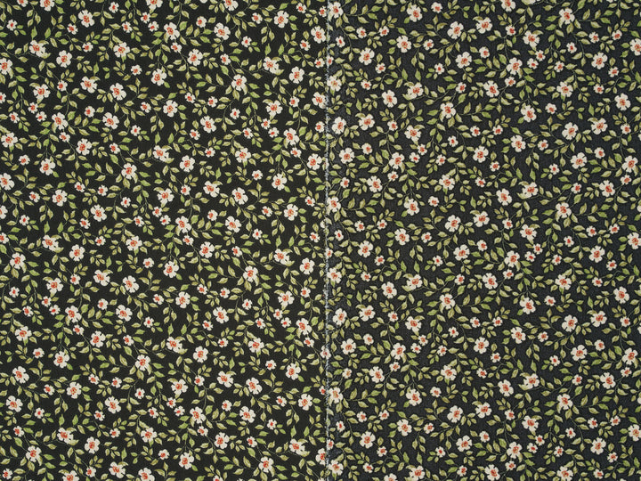 Silky Satin  Lightweight   Fabric - Dainty Floral On Black