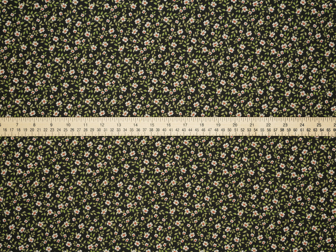 Silky Satin  Lightweight   Fabric - Dainty Floral On Black