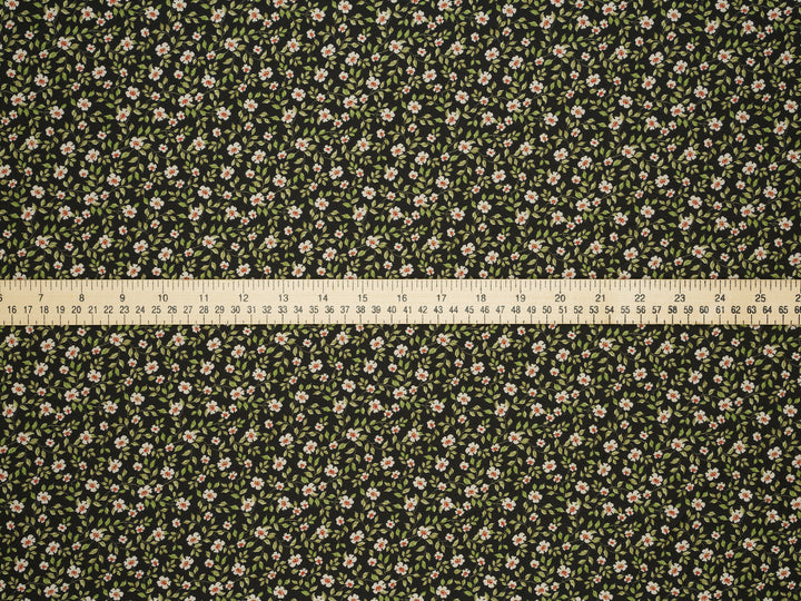 Silky Satin  Lightweight   Fabric - Dainty Floral On Black