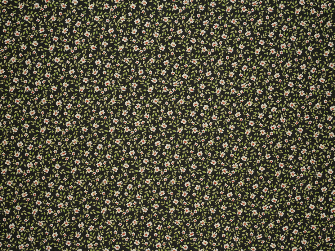 Silky Satin  Lightweight   Fabric - Dainty Floral On Black
