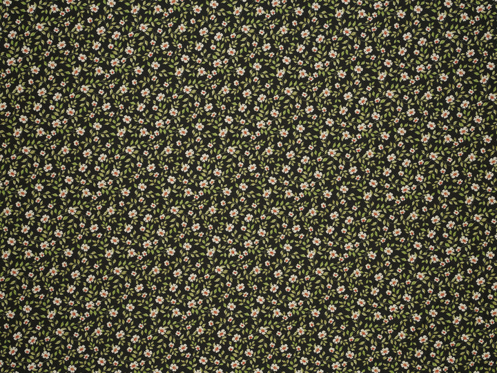 Silky Satin  Lightweight   Fabric - Dainty Floral On Black