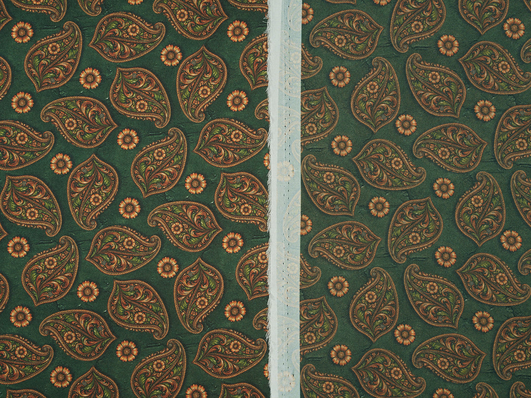 Green Paisley   - Silky Satin Charmeuse print - fabric by the yard -  double sublimation print