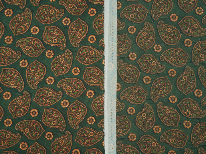 Green Paisley   - Silky Satin Charmeuse print - fabric by the yard -  double sublimation print