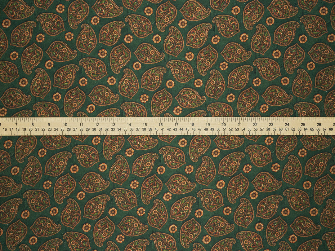 Green Paisley   - Silky Satin Charmeuse print - fabric by the yard -  double sublimation print