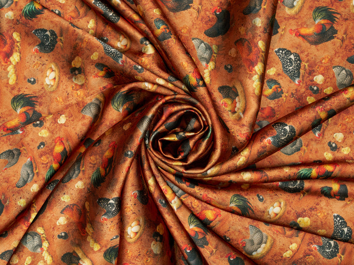 Chicken Print    - Silky Satin Charmeuse print - fabric by the yard -  double sublimation print