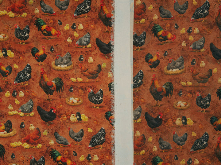 Chicken Print    - Silky Satin Charmeuse print - fabric by the yard -  double sublimation print