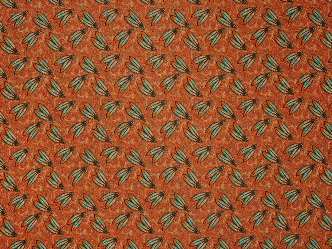 Feathers - Rusty Orange  - Silky Satin Charmeuse print - fabric by the yard -  double sublimation print