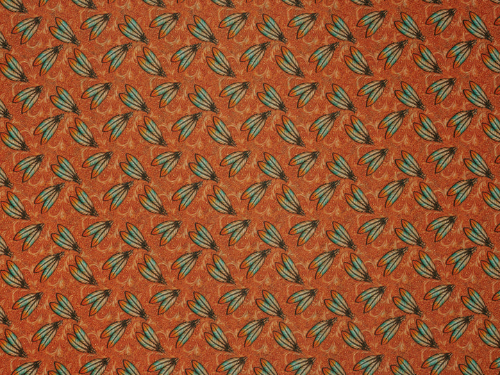 Feathers - Rusty Orange  - Silky Satin Charmeuse print - fabric by the yard -  double sublimation print