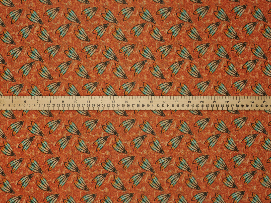 Feathers - Rusty Orange  - Silky Satin Charmeuse print - fabric by the yard -  double sublimation print