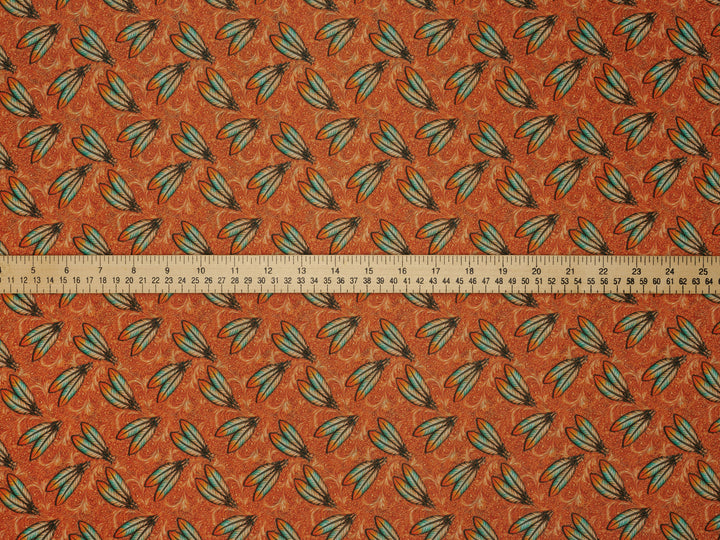 Feathers - Rusty Orange  - Silky Satin Charmeuse print - fabric by the yard -  double sublimation print