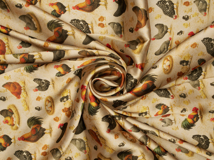 Chicken Print    - Silky Satin Charmeuse print - fabric by the yard -   sublimation print