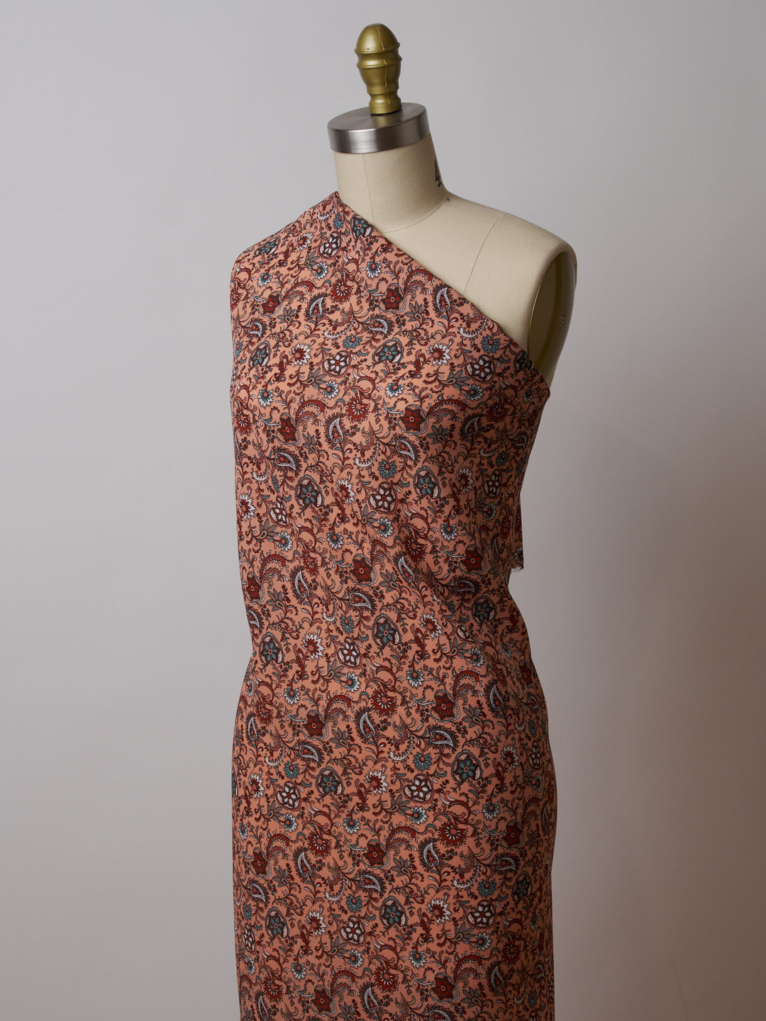 Georgette  Fabric By The Yard - Light Coral Brick Paisley Bohemian   Print