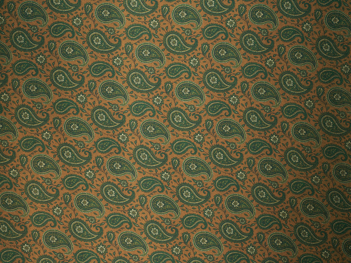 Green Tan  Paisley   - Silky Satin Charmeuse print - fabric by the yard -  double sublimation print