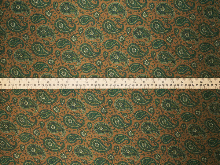 Green Tan  Paisley   - Silky Satin Charmeuse print - fabric by the yard -  double sublimation print