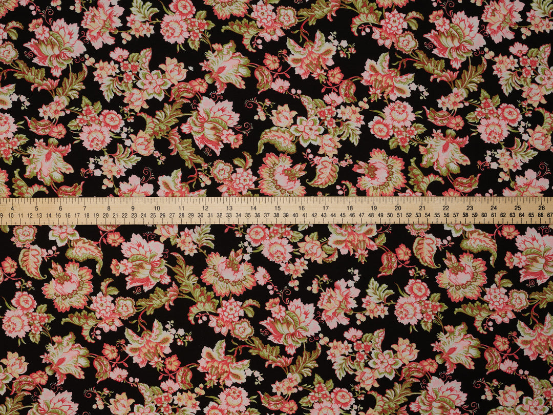 Red floral nature print -  Woolpeach fabric by the yard - soft flowy fabric