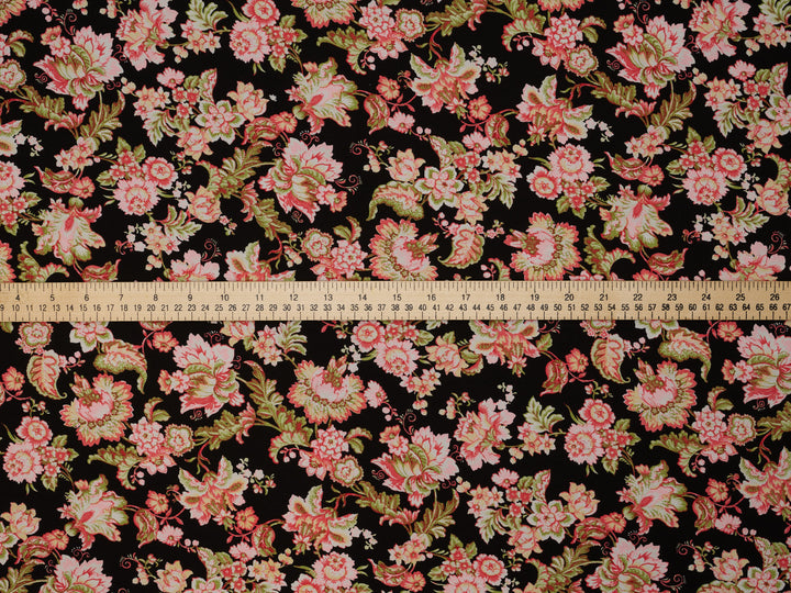 Red floral nature print -  Woolpeach fabric by the yard - soft flowy fabric