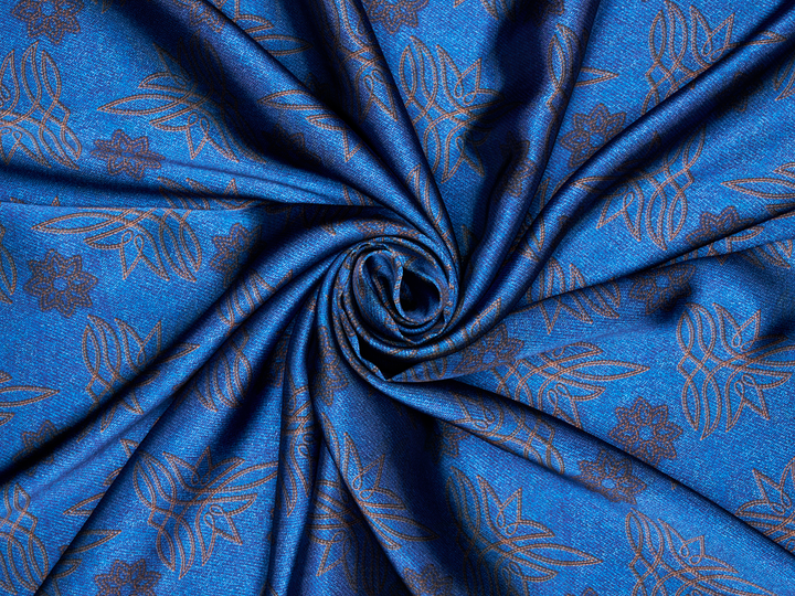 Charmeuse Satin  fabric by the yard -    Denim medallion     print