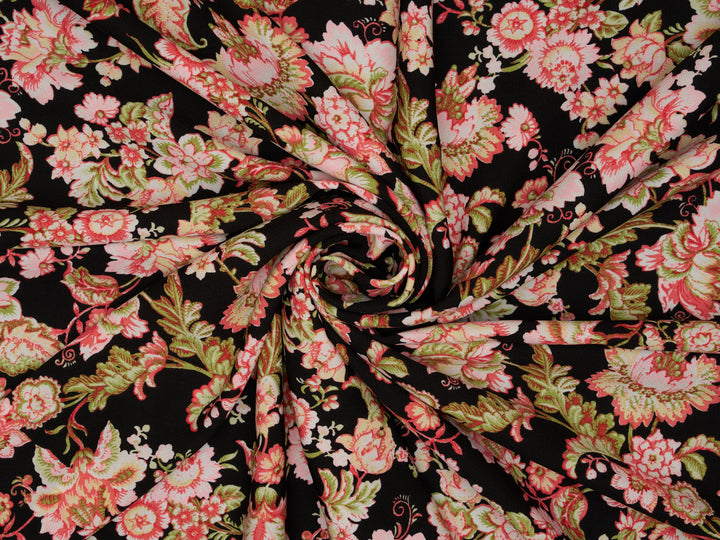 Red floral nature print -  Woolpeach fabric by the yard - soft flowy fabric