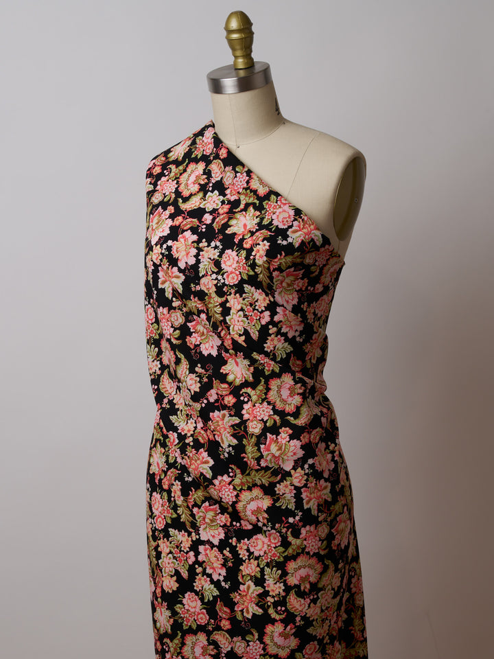 Red floral nature print -  Woolpeach fabric by the yard - soft flowy fabric