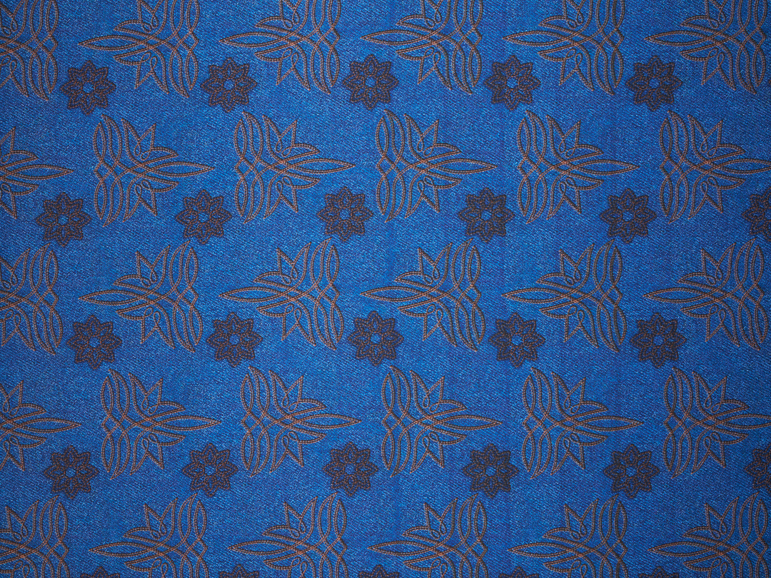 Charmeuse Satin  fabric by the yard -    Denim medallion     print