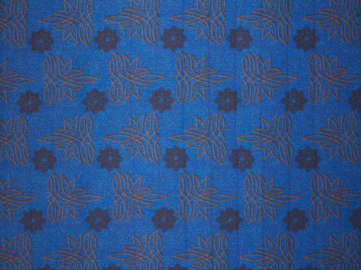 Charmeuse Satin  fabric by the yard -    Denim medallion     print