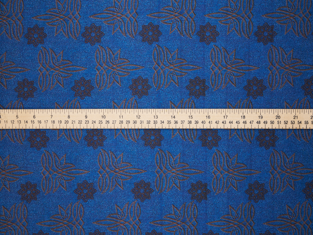 Charmeuse Satin  fabric by the yard -    Denim medallion     print