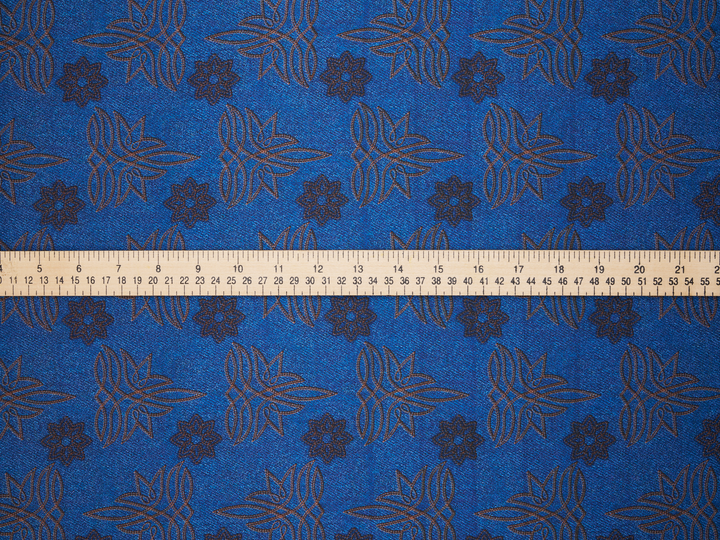 Charmeuse Satin  fabric by the yard -    Denim medallion     print