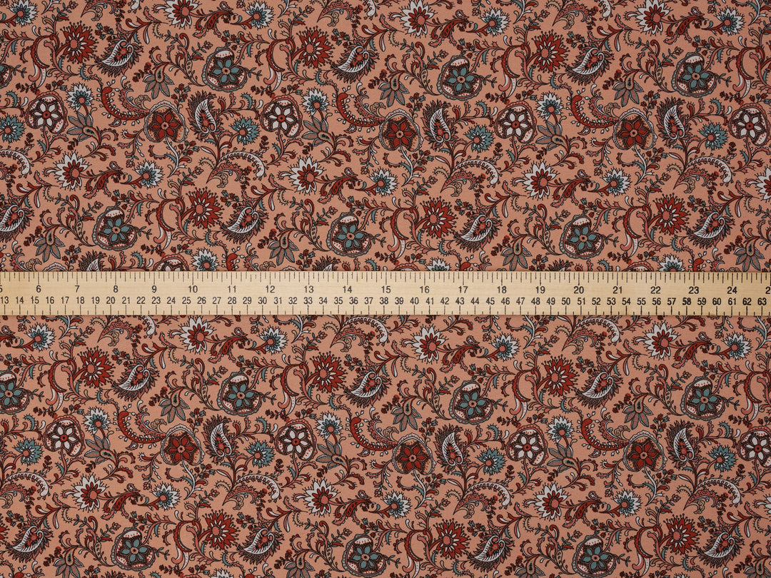 Georgette  Fabric By The Yard - Light Coral Brick Paisley Bohemian   Print